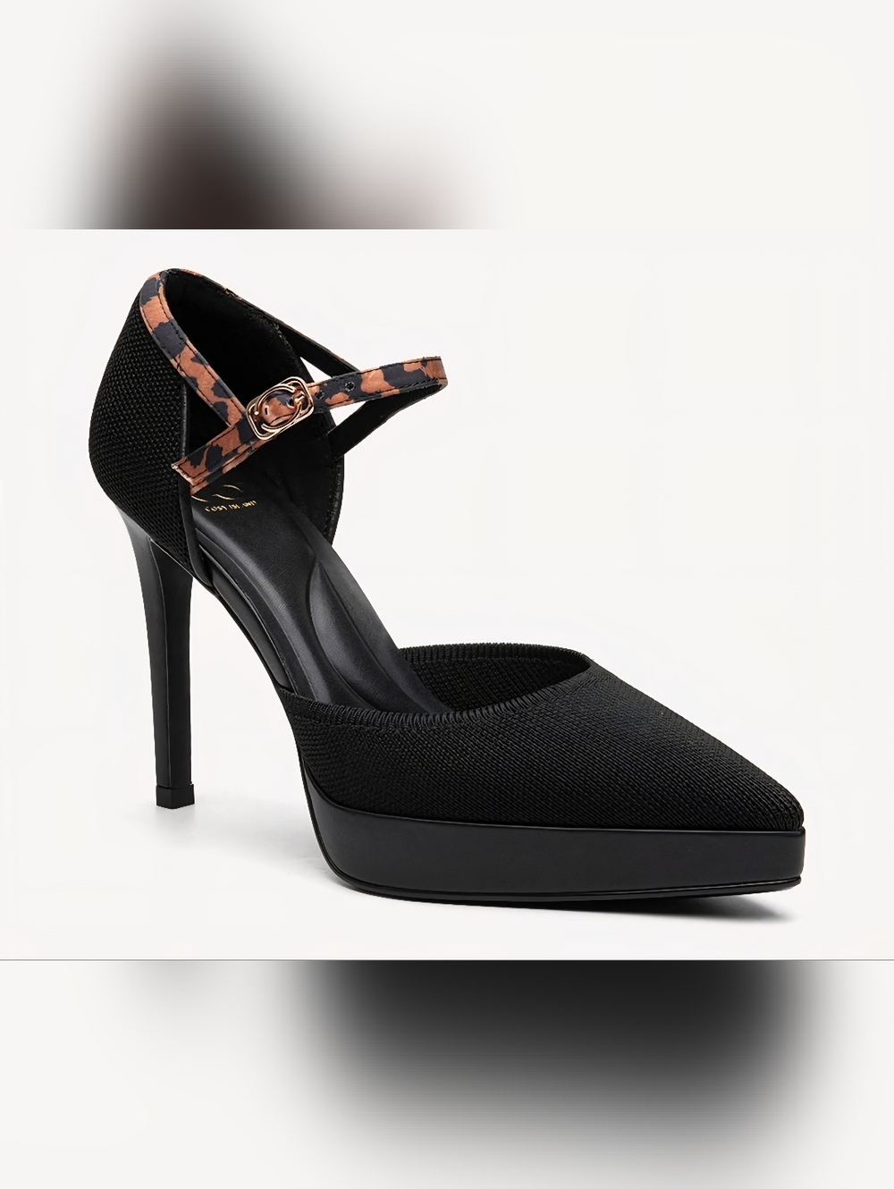 Cosy Island Spotlight Strapped Stiletto Pump Black With Leopard Accent Size 11